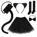 Black cat cosplay costume set with glitter tutu skirt and fluffy cat ear headband - Socks 5-Piece Set