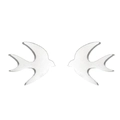 Detailed view of silver swallow bird stud earrings in minimalist stainless steel design - Silver Swallow Style