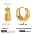 Detailed view of thick gold C-shaped stainless steel earrings with waterproof features - Thick Tubular Hoop Earrings (JDE0112213)