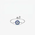 S925 Sterling Silber Kettenring mit blauen Evil Eye Zirkonia Kristallen in der Mitte - S925 Sterling Silber Böser Blick (Verstellbare Kette) / Silber