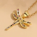 Collana con pendente a libellula dorata e pietre preziose colorate su catena - XL2148-5 Libellula #3