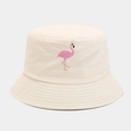 Cappello a secchiello beige crema con ricamo di fenicottero rosa sulla parte anteriore - M (56-58cm) / Beige