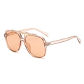 Transparent peach orange aviator sunglasses with gold metal bar and oversized lenses - Clear Brown