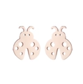 Detailed close-up of rose gold ladybug stud earrings in a minimalist symmetrical layout - Rose Gold