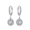 Classic 925 sterling silver halo leverback earrings with round cubic zirconia center - Silver Leverback Halo Dangle (SE243)