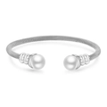 Zilveren roestvrijstalen mesh armband met witte parels en een elastische open band - ZJ6780-Mode Zilver