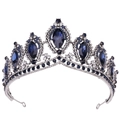 Corona da sposa barocca argento con pietre ovali blu intenso e cristalli chiari - Argento Antico Bianco e Strass Blu Scuro