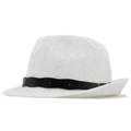 Chapeau fedora classique en crochet blanc avec bande en cuir noir pour protection solaire été - M (56-58cm) / Blanc pur