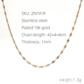 Detail van 18k vergulde roestvrijstalen lippenketting met verstelbare sluiting - Roségoud 42CM (ZN742R-42CM)