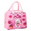 Pink cartoon rabbit lunch bag with 3D embossed rabbit and heart patterns - Pink Bunny Dopamine