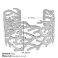 Silver hollow leaf design stainless steel bangle for women, 61mm diameter size - Silver [Coral Branch]