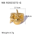 Dettaglio macro dell'anello con stella marina e conchiglia in oro 18K e misure - Aperto Regolabile / Stile Aperto Multistrato Stella Marina Conchiglia Oro (NB-R2023272-G)