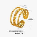 Three-layer adjustable gold stainless steel ring featuring a delicate floral pattern band - Flower Ring / Gold