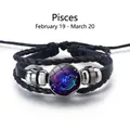 Bracelet Poissons en cuir tressé multicouche avec breloque constellation lumineuse noire - Poissons