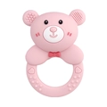 Pink bear silicone baby teether with textured ears and an easy-to-grip circular handle - Bear Rattle Teether / Pink