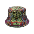 Detailed view of reversible bucket hat with vibrant psychedelic cat face pattern - M(56-58cm) / Psychedelic Abstract Eye Pattern (A)
