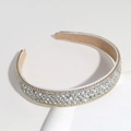 Sparkling beige rhinestone headband with golden base and white trim details - Beige Base White Rhinestone / White