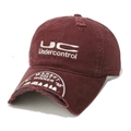 Detail of distressed burgundy baseball cap featuring white embroidery and shark tooth brim - M (56-58cm) / Burgundy