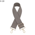 Detail of adjustable grey herringbone crossbody strap with gold-tone swivel metal buckles - Gold Buckle / Gray