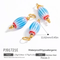 Striped blue, white and red stainless steel oval charm pendant with gold ring - 11.62mm / Blue Red White Chevron (3PCS)