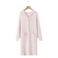 Women's pink mohair hooded cardigan with long sleeves and large functional pockets - S / Pink