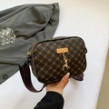 Retro small square crossbody bag with vintage monogram patterns and gold deer charm detail - Brown
