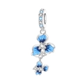 Blue enamel flower charm pendant in S925 silver with blue crystal cubic zirconia stones - Blue Iris Flower