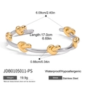 Detailed view of two-tone stainless steel heart knot bracelet with size measurements - Two-Tone Crossed Heart Knot Open Style (JDB0105011-PS)