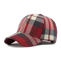 Classic red and blue plaid baseball cap with a vintage British style checkered pattern - Adjustable / Red Plaid