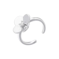 Detailed close-up of a silver clover ring featuring a centered crystal and open band design - White Gold Four-leaf Clover Style (VJ705)