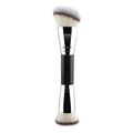 Professional dual-ended foundation brush with black and silver handle and bicolor bristles - Black & Silver Flat Head
