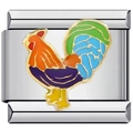 Silver square stainless steel charm with a colorful enamel rooster pattern - 0480 - Rooster