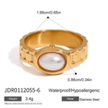 Bague en acier inoxydable doré style bracelet de montre avec perle blanche - Style Structure Bracelet Montre Perle Unique (JDR0112055-6)