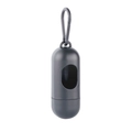 Dark gray pill-shaped dog waste bag dispenser with portable hook and oval opening - Long Dispenser Gray