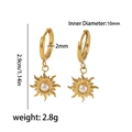 French vintage 18K gold stainless steel sun drop earrings with white pearl and size detail - White Pearl Sun Style (TE6352-PL)