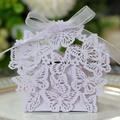 Detailed laser-cut lavender butterfly candy box with an elegant white ribbon bow - Light Purple