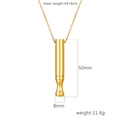 Golden mindfulness breathing whistle necklace with size dimensions on white background - Long Cylindrical Pendant (Gold MS-520)
