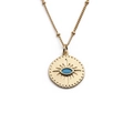 Macro detail of gold plated necklace with blue evil eye pendant on white background - 00477YS Style / 40CM Bead Chain