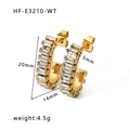 Pendientes en forma de U de oro de 18K con circonitas cuadradas y medidas del producto - Blanco (HF-E3210-WT)