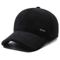 Men's winter corduroy baseball cap in black with warm fleece lining and sports metal tag - Adjustable / Black Label Black
