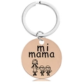 Detail of rose gold round pendant with mi mama engraving and mother-child cartoon icon - Rose Gold Keychain (Y00039)