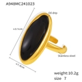 French style oval stainless steel ring with black oil drip and PVD gold plating - Size 7 (Adjustable) / Gold