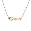 Golden necklace with rainbow zircon heart, heartbeat line and paw pendant on white background - Rainbow Heart Paw Print