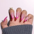 Elegant almond shape press-on nails with pink French tips and golden glitter wavy accents - Pink Wave French Almond Style - Glue Type (Y-49)
