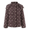 Women's warm floral puffer jacket in dark brown with hood and quilted flower pattern - S / Coffee