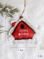 Red and white vintage metal house Christmas ornament with sweet home text and snowflake details - Sweet Home House Style (B款)