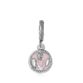 Elegante ciondolo tulipano argento con petali rosa chiaro su un medaglione lucido - Ciondolo Rotondo con Motivo Floreale Rosa