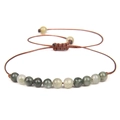 Verstellbares handgewebtes Armband mit 4mm grünen Steinperlen und brauner Kordel - Grüner Achat/FD8438
