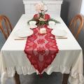 Camino de mesa de encaje rojo con lirios y borlas sobre mantel crema con volantes para Navidad - 33*91 / Rojo
