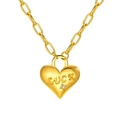 Gold heart locket necklace with LUCK engraving and zircon on a paperclip chain - NC-1124G (Non-Openable/LUCK Engraved with Zirconia)
